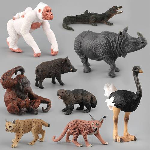 Simulation Animal Toys Children Kids Toy Gift Lynx Orangutan Crocodile Ostrich Wild Boar Model Action Figure Toys Figurine Dolls