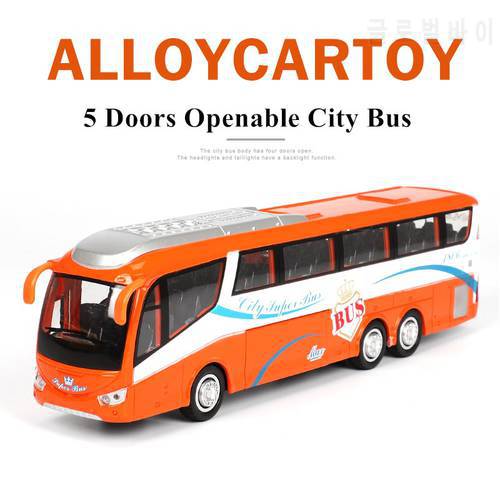 1:50 25cm Alloy Car Toy City Bus Models High Simulation Metal Diecasts Toy Vehicles Door Openable Pull Back Flashing Musical