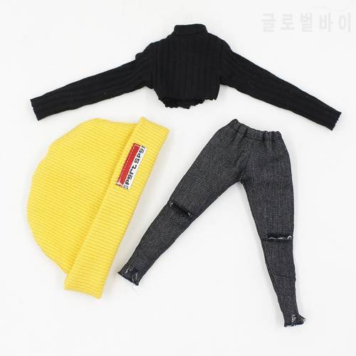ICY DBS Blyth doll licca body clothes suit Black Crop top pants yellow hat toy outifts anime clothes girls gift