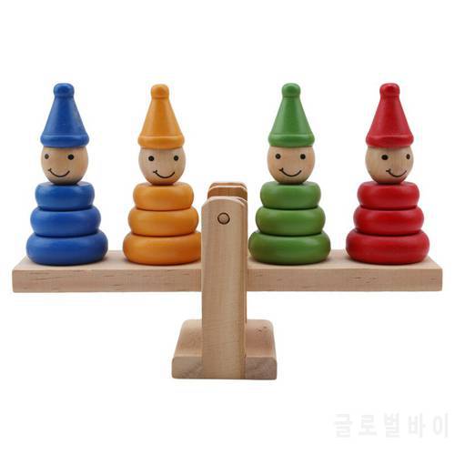 Wooden Clown Rainbow Stacker Toy Kids Early Education Toy For Children Seesaw Balance Scale Board Balancing Kids Game J0219
