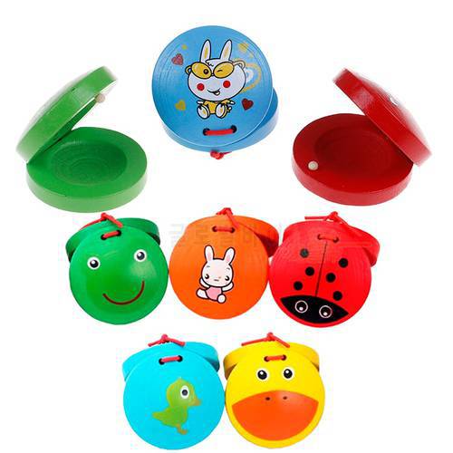 New Cartoon Wooden Castanet Toy Children Musical Percussion Instrument Xmas Gift