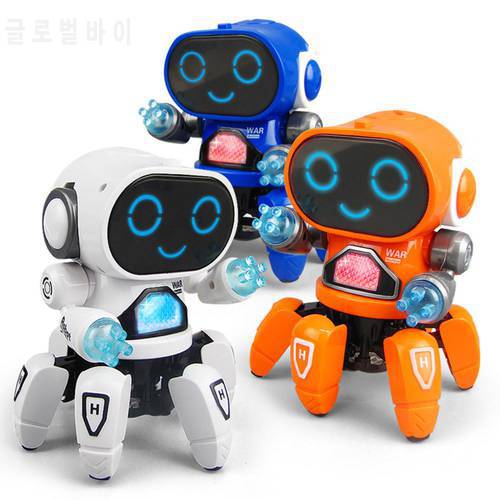 Intelligent Robots for Kids Dance Music Cute 6-Claws Colorful LED Light Music Dancing Mini Electric Robot Kids Toy Gift