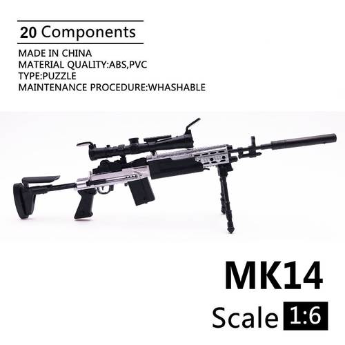 1:6 MK14 MODO Sniper Rifle Black Coated Plastic Assemble Gun Model Military Accessories For 12