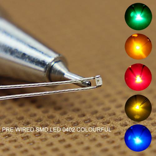 20pcs SMD 0402 Led Light Pre-soldered PTFE Wire Leads RED Yellow Green Blue Orange White T0402