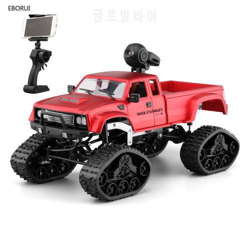 EBORUI FY002AB+WiFi RC Truck 2.4Ghz 1/16 4WD Off-road Remote Control Truck Front Light WiFi FPV 0.3MP Camera Military Truck RTR