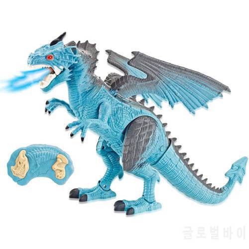 Dino Planet Remote Control RC Walking Dinosaur Toy with Breathing Smoke Shaking Head Light Up Eyes Sounds Ice Dragon with Smoke