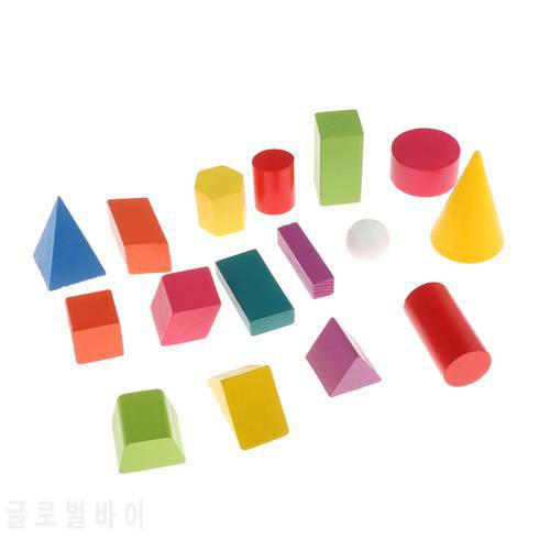 16x 3D Shapes Geometric Solids Wooden Montessori Toys Math Games Toys Blocks