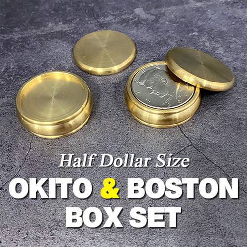 Okito & Boston Box Set (Half Dollar Size) Magic Tricks Magician Close Up Illusion Gimmick prop Mentalism Coin Penetrate Vanish