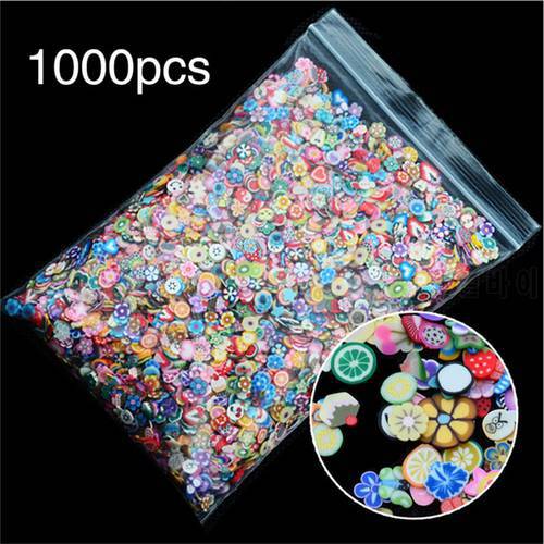 1000pcs/pack DIY 3mm 3D Fruit Flowers Feather Design Tiny Slices Polymer Clay DIY Girls Toys Stickers Girls Gifts