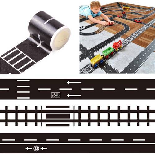 48mmX5m Railway Road Paper Washi Tape Wide Creative Traffic Road Track Scene Adhesive Masking Tape Road For Kids Toy Car Play