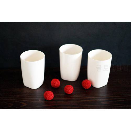 Three Cups and Three Balls,Chop Cup Set(Porcelain White,Plastic)For Magician Appearing/Vanishing Close Up Illusion Magic Tricks