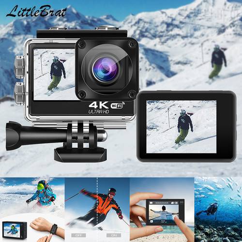 Double screen Action Camera 4K30FPS Action Camera Ultra HD Underwater Camera 170 Degree Wide Angle 98FT Waterproof Camera Helmet