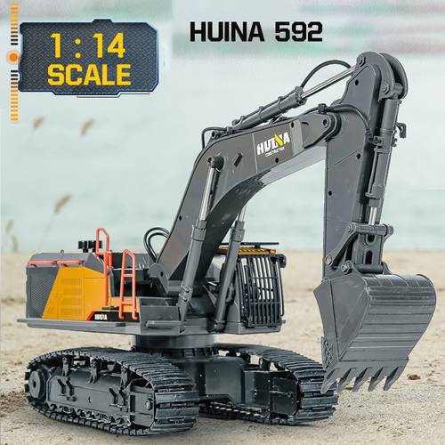 1/14 HUINA 592 RC excavator Truck Alloy digger Caterpillar 2.4G 22CH Radio controlled Car Engineering Model Electric Car Toy boy