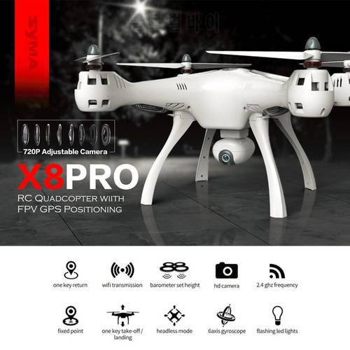 SYMA X8PRO GPS DRON WIFI FPV with 720P HD Camera Adjustable Camera Drone 6axis Altitude Hold X8 Pro RC Quadcopter RTF MODE2