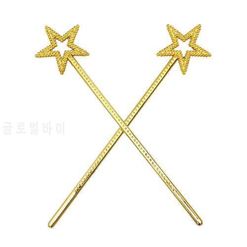 Fairy Wand 13 Inches Golden Silver Angel Star Magic Wand Five-Pointed Star Princess Magic Fairy Cane For Girls Stage Elf Cost