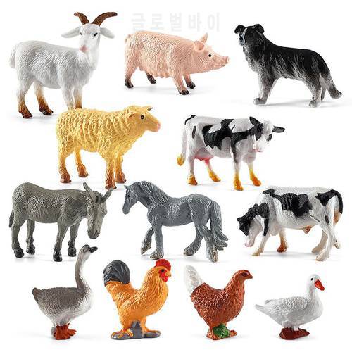 12Pcs/set Mini Size Fowl Poultry Pig Cattle Sheep Chicken Figure Model Cake Decoration Party Supplies Montessori Animal Toys