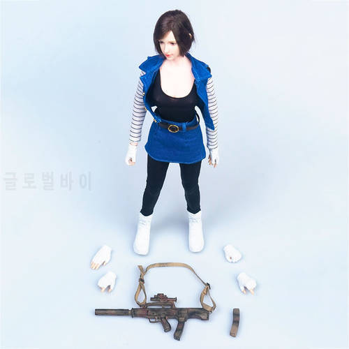 TYM132 1/6 Scale Women Figure Android 18 Combat Vest Skirt Shirt Clothes Set Accessories with Combat Shoes Extra Hands Accessor