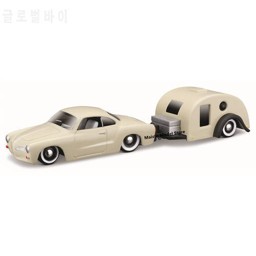 Maisto 1:64 1966 VOLKSWAGEN KARMANN GHIA / TRABELER TRAILER Design Tow & Go die-cast precision model car Model collection gift