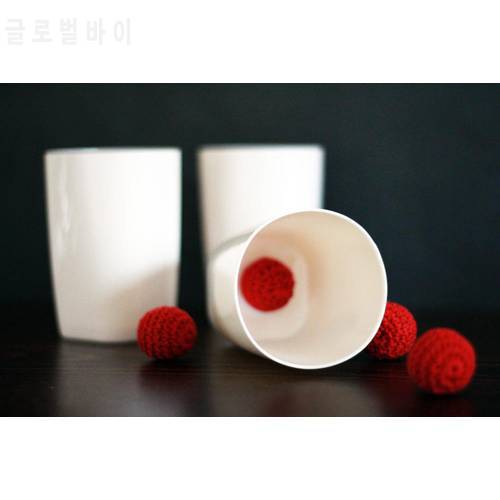 Three Cups and Three Balls,Chop Cup Set(Porcelain White,Plastic) Magic Tricks For Magician Appearing/Vanishing Close Up Illusion