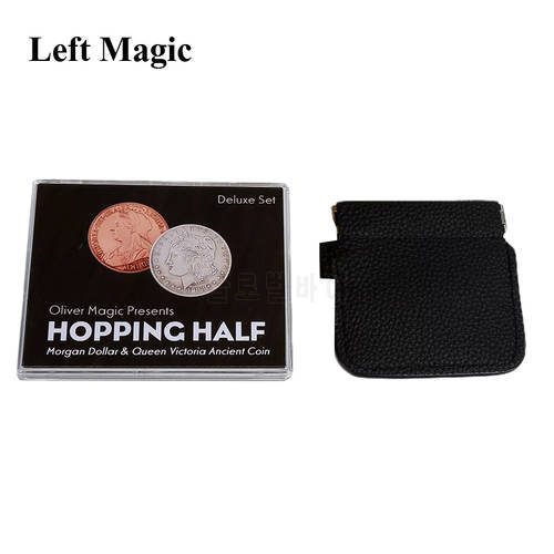 Hopping Half (Morgan Dollar and Queen Victoria Ancient Coin) by Oliver Magic tricks Deluxe Set Coins Appearing Vanishing Magia