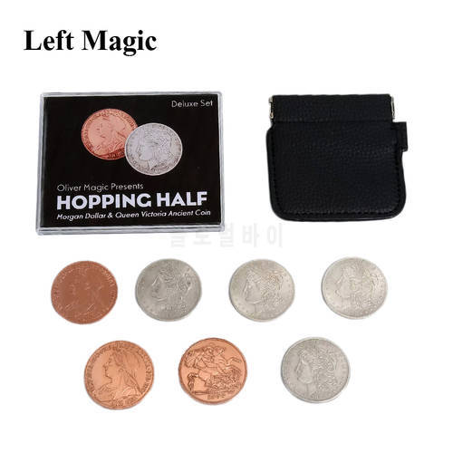 Deluxe Set Hopping Half (Morgan Dollar and Queen Victoria Ancient Coin) by Oliver Magic tricks Coins Appearing Vanishing Magia
