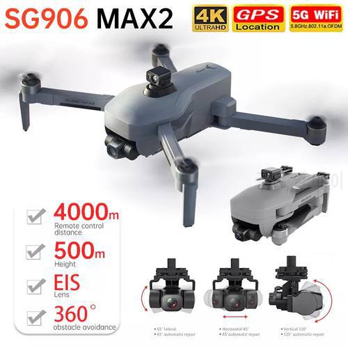 2022 New Drone SG906 MAX2 4K Profesional 3-Axis EIS 5G Wifi 4KM Distance 500M Height Brushless Quadcopter TF Card VS SJRC F11S
