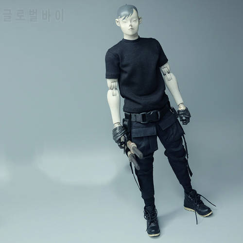 CROW DH TOYS 1/6 Men&39s Clothes Black Short Sleeve T shirt Pant Multifunctional Belt Accessory Model for 12 inches Action Figure