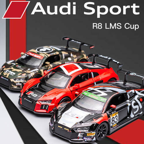 1:32 Audi R8 LMS Racing Car Model Alloy Diecast Toy Bruce Lee Limited Edition Simulation Light Sound Toy Vehicle Gifts For Child