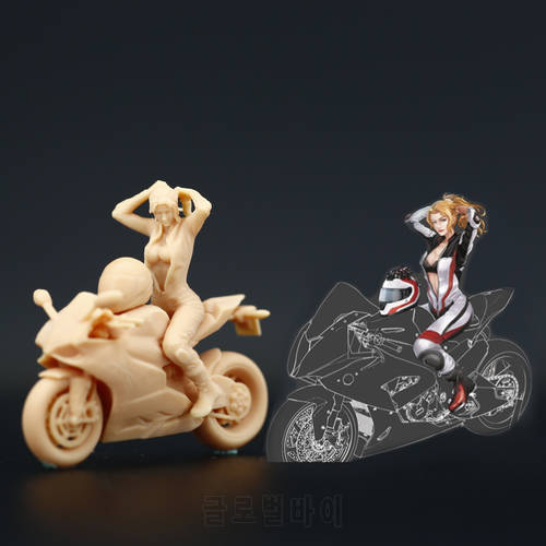 1:64 1:43 Racing girl Ride a motorcycle models Miniature Handicraft Figure White Model Need To Be Colored By Yourself