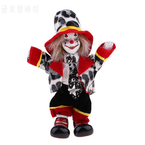 18cm 7 Inch Porcelain Smiling Clown Doll Wearing Colorful Outfits, Funny Harlequin Doll, Props, Halloween Decor