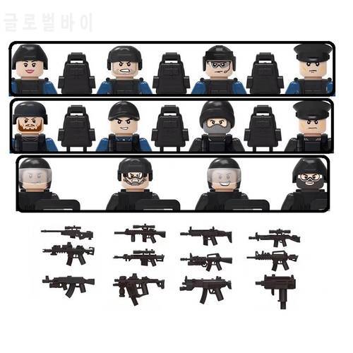 12PCS/Set Soldiers Shield Mask SWAT Police Team Army MOC Figures Building Blocks Military Weapons Helmet Parts Mini Bricks Toys