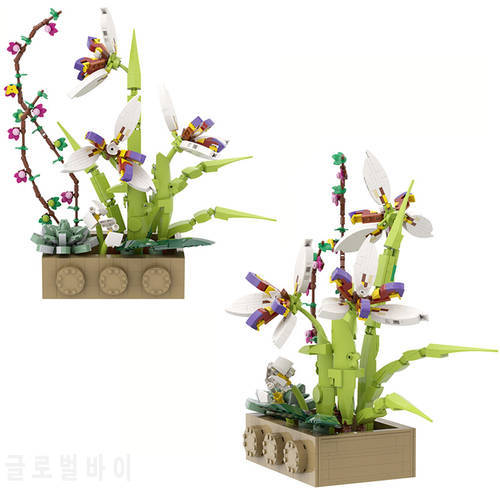 DIY Orchid Bonsai Plants MOC Potted Building Blocks Toys High-Tech Assembled Creative Home Ornament Bricks Flower Kit