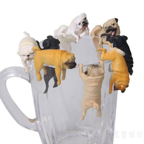 Realistic Mini Pug Dog Figurine Hanging on Cup Rim DIY Fairy Garden Collectible model Accessory