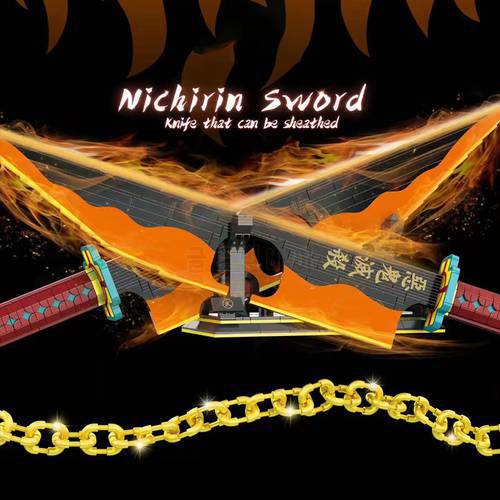Japanese Anime Uzui Tengen Demon Slayer Sword Model Building Blocks Cosplay Simulation Samurai Knife Weapon Bricks Boys Toys