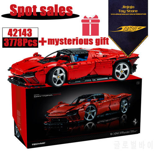 Premium 3778 Pcs Technical Ferraried Daytona SP3 42143 Supercar Model Building Block Toy For Boy Girls Gift LED power pack