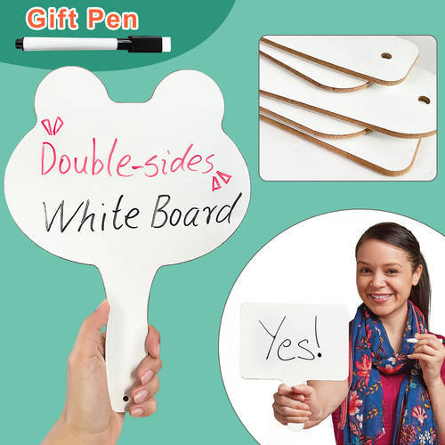 Dry Erase Whiteboard Paddle Quick Response Handheld White Board with Pen 2 Sided Drawing School Message Board Teaching Props