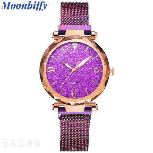 Rose Gold Women Watch 2022 Brand Luxury Magnetic Starry Sky Lady Wrist Watch Mesh Female Clock Telling Time Girls Teacher Gifts