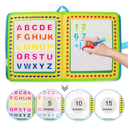 Portable Water Drawing Book & Magic Pen English Letter Number Time Cognitive Travel Doodle Coloring Painting Board Education Toy