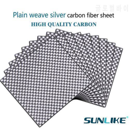 195x240mm 3K Colored carbon fiber plate panel board carbon fiebr sheet silver plain weave plate glossy matte full carbon fiber