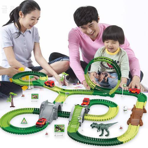 Electric Dinosaur Car Toys Railway Magical Racing Track Circuit Voiture Set DIY Magicl Tracks Car Toys Race Tracks For Boy