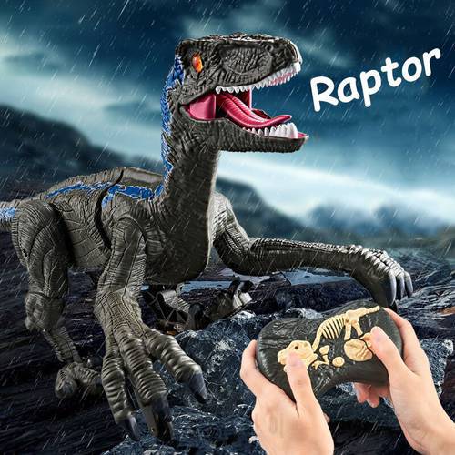 Simulation Dinosaur Velociraptor Intelligent Remote Control Dinosauria Toy With Light Roaring Gift for Child