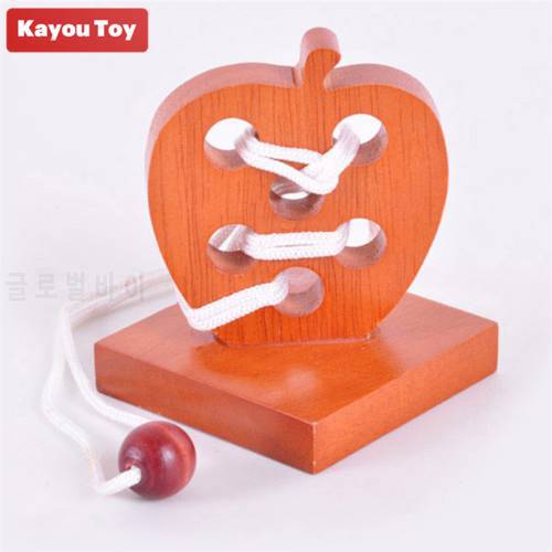 Apple Shaped Wooden Rope String IQ Logic Mind Brain Teaser Puzzle Game Toys