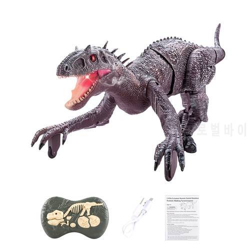 Remote Control Dinosaur Walking Dinosaur Toy With Simulated Flame Spray Light Up & Roaring 2.4Ghz Simulation Velociraptor