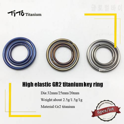 TiTo GR2 titanium key ring outdoor micro keychain Buckle Round Split circle 6Pcs/lot