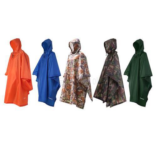 TOMSHOO 3 in 1 Rain Cover Poncho with Hood Hiking Cycling Rain Cover Poncho Coat Outdoor Camping Tent Awning Mat Camouflage