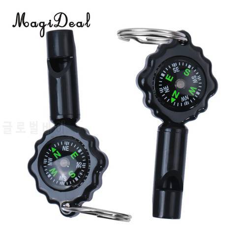 MagiDeal High Quality Professional Military Compass Pack of 2 2 in 1 Whistle Keychain Compass for Outdoor Camping Hiking Sport