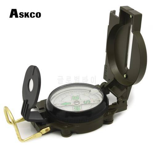 Askco Portable Army Green Folding Lens Compass Metal Military Marching Lensatic Camping Compass With Metal Shell High Precision