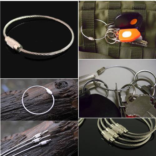 10pcs/lot Outdoor EDC Multifunctional Wire Rope Key Ring & Stainless Steel Wire Chain Key Ring Tools Camping Gear Survival Kit
