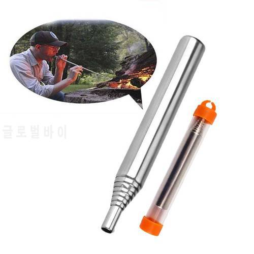 Collapsible Blow Fire Tube Collapsible Stainless Steel Campfire Tool Pocket Bellow Builds Fire for Outdoor Gear Hunting Fishing