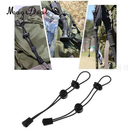 2pcs Backpack Hiking Stick Walking Pole Holder Fixing Elastic Rope Black for Trekking Climbing Mountaineering Equipment